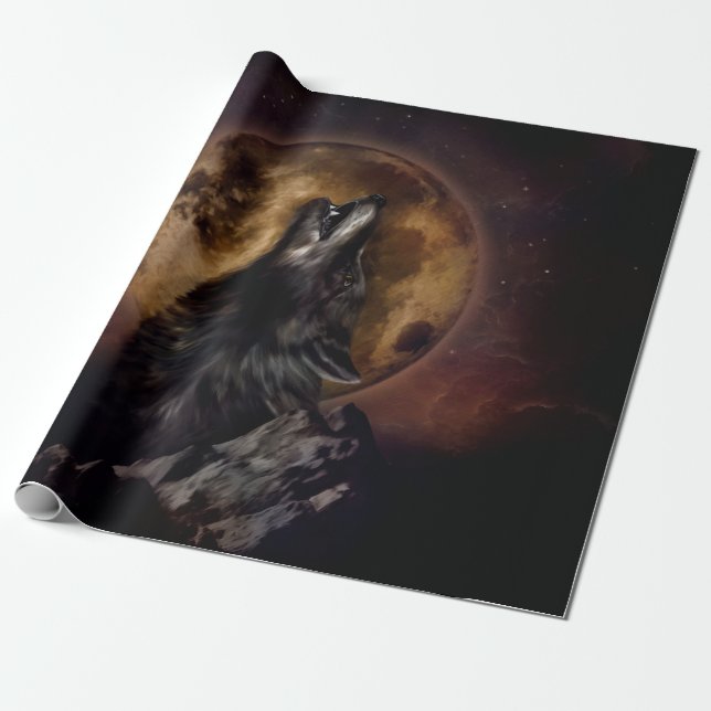 Svart Varg Howling Presentpapper (Utrullad)