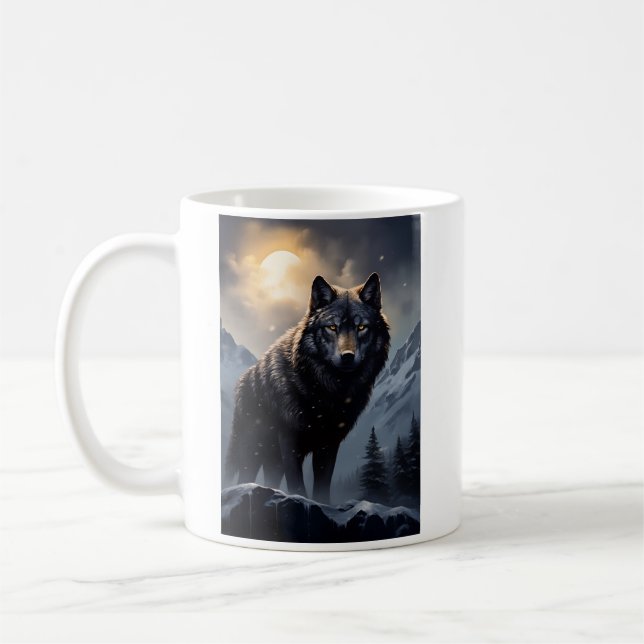 Svart Varg i Snowy Mountains Kaffemugg (Vänster)