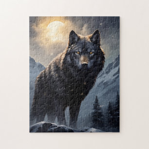 Svart Varg i Snowy Mountains Pussel