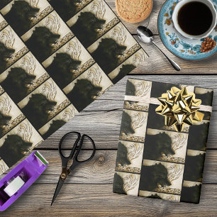 Svart Varg Keltisk Drak Knutmönster Fantasy Presentpapper