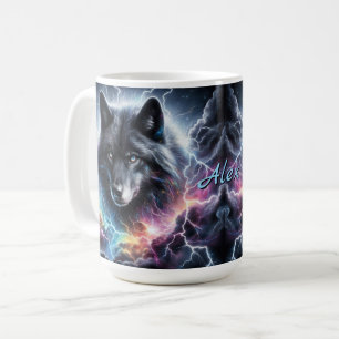 Svart Varg med Blixt Kaffemugg