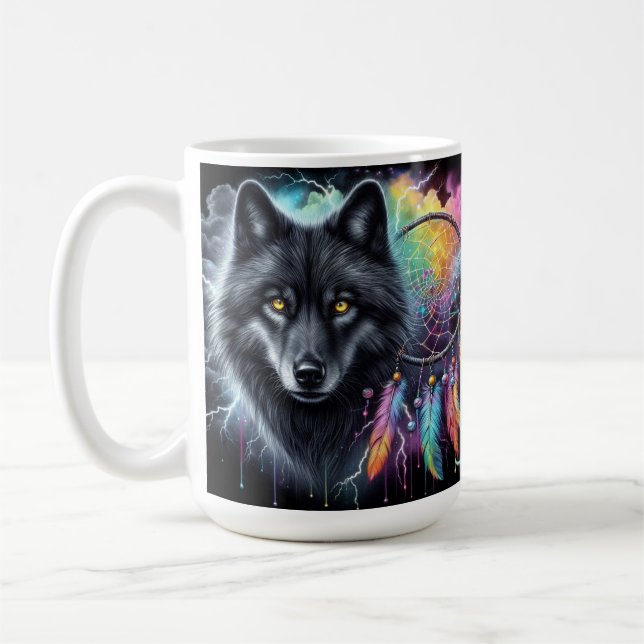 Svart varg med drömmfångare kaffemugg (Vänster)
