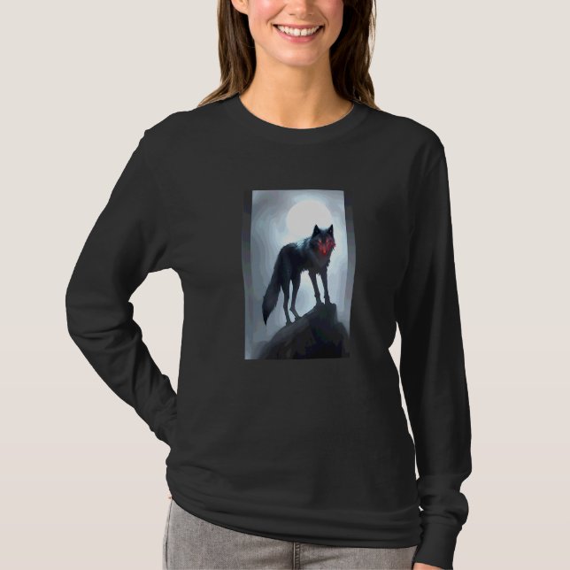 Svart varg sinister gotisk djur t shirt (Framsida)