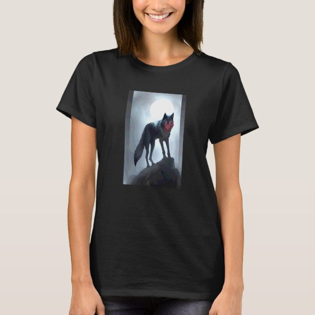 Svart varg sinister gotisk djur t shirt (Framsida)