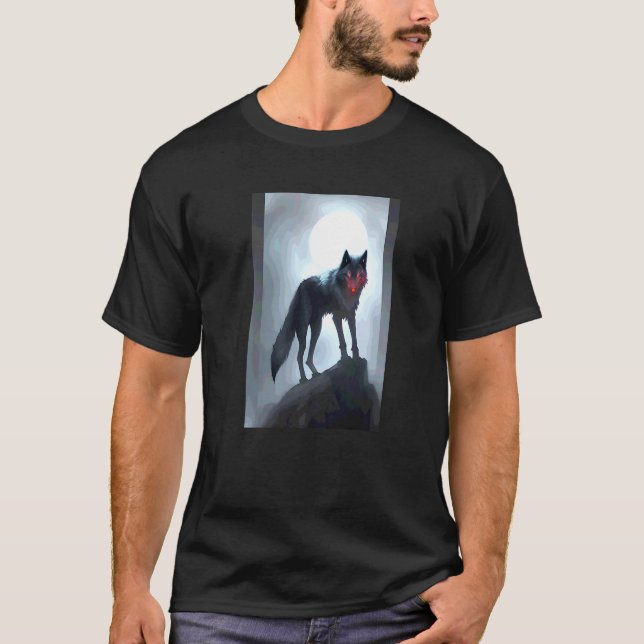 Svart varg sinister gotisk djur t shirt (Framsida)