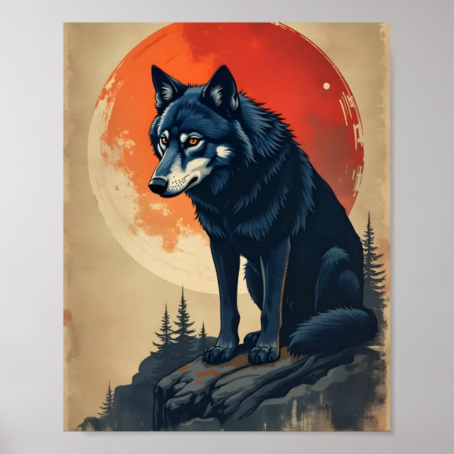Svart Varg under Blood Måne Poster (Framsidan)
