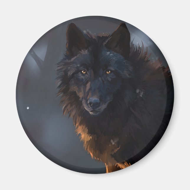 Svart Varg, varg, vild djur, djur, stor varg. Magnet (Framsidan)