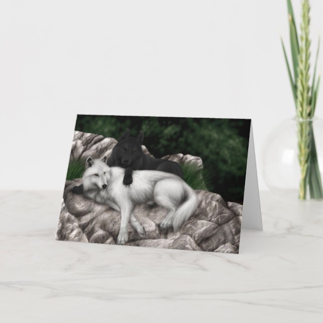 Svart Varg, Vit Varg-hälsningskort Kort (Framsida)