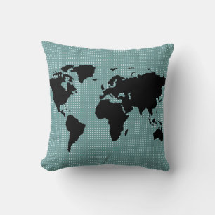 Svart världskarta och polka dots kudde