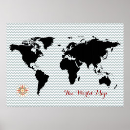 Svart världskarta på chevron poster