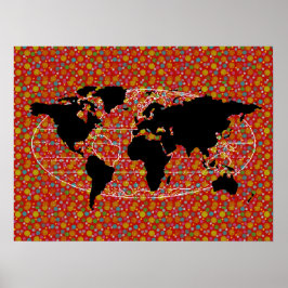 svart världskarta polka dots poster