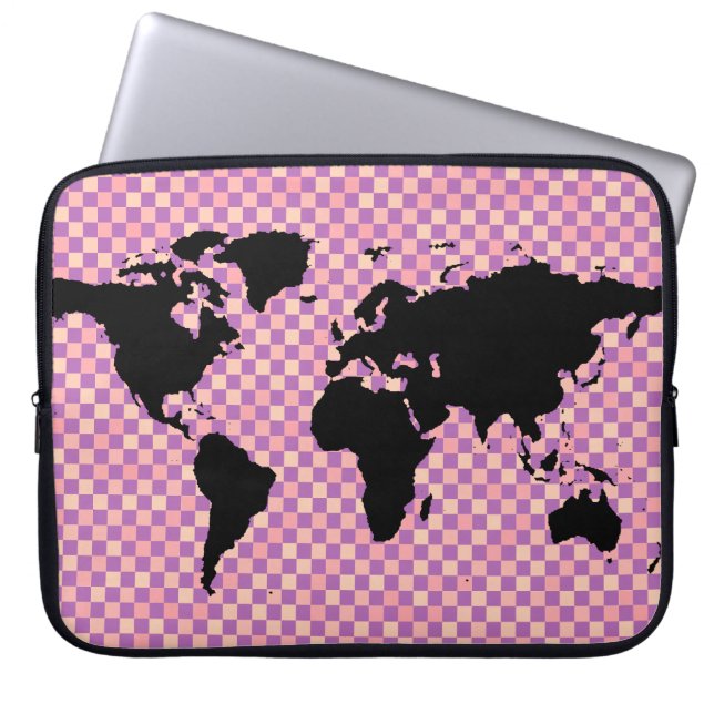 svart världskarta ~ ro-pixlar laptop fodral (Framsidan)