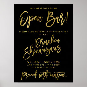 Svart vårt Bröllop har ett öppet Pub-tecken Golden Poster