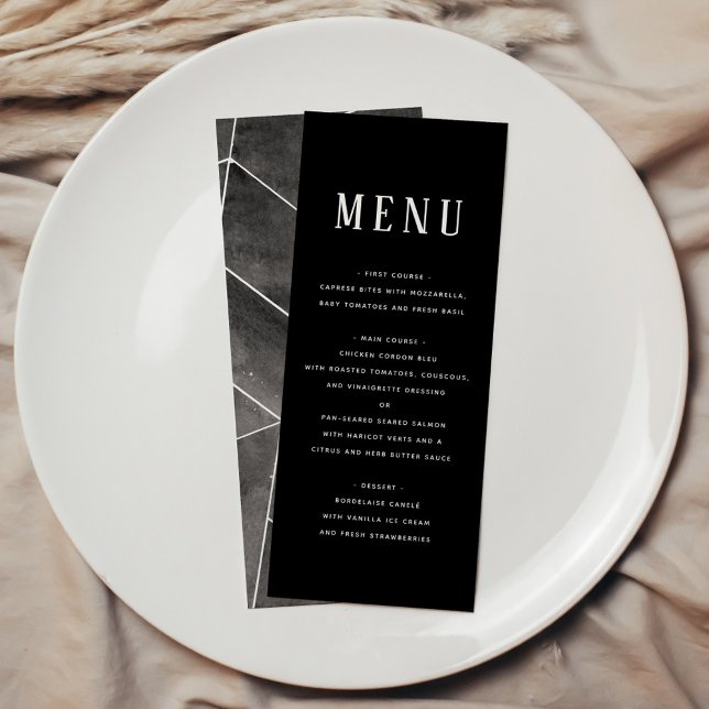 Svart vattenfärg Geometric Gala Menu Meny (Black Watercolor Geometric Gala Menu)