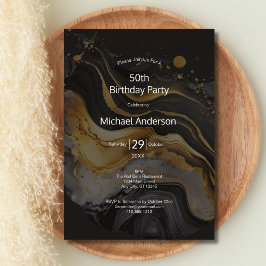Svart vattenfärg i Guld Tvättar 50:e födelsedagen Inbjudningar