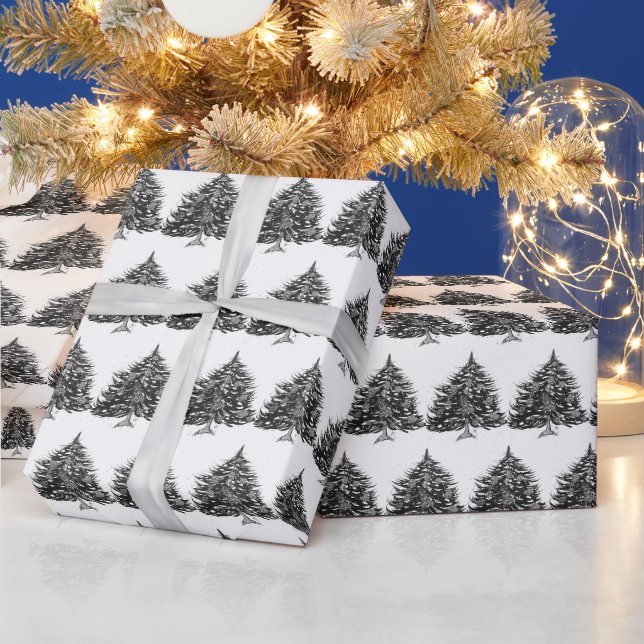 Svart vattenfärg i julgranar gräs presentpapper (Helgdagar)