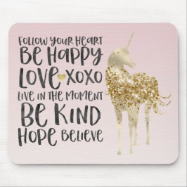 Svart vattenfärg, inspirerande Guld Unicorn Musmatta