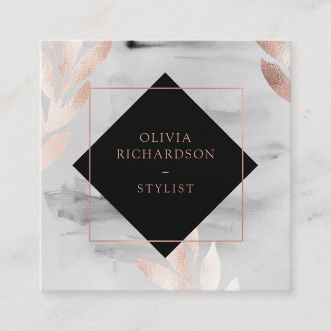 Svart vattenfärg och Faux Ro Guld Löv Fyrkantigt Visitkort (Framsida)
