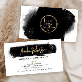 Svart vattenfärg och Guld Logotyp Elegant Salon Sp Visitkort