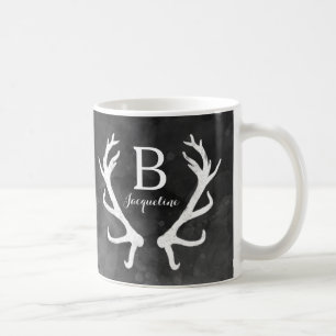 Svart vattenfärg och lantlig hjorthorn på kaffemugg