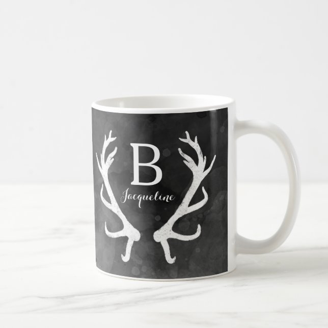 Svart vattenfärg och lantlig hjorthorn på kaffemugg (Höger)