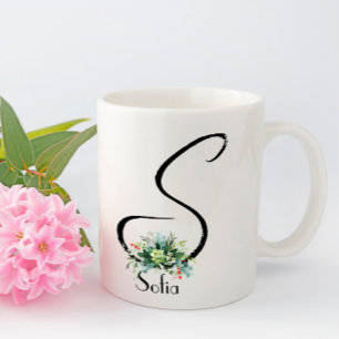 Svart vattenfärg, vilda blommor mugg
