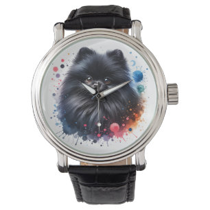 Svart vattenfärgad illustration av pommern armbandsur