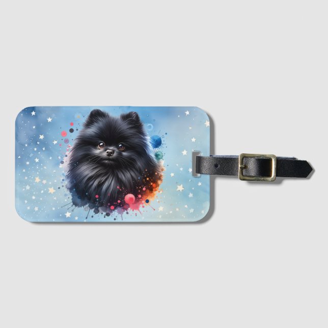 Svart vattenfärgad illustration av pommern bagagebricka (Framsida horisontal)