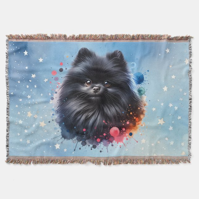 Svart vattenfärgad illustration av pommern filt (Framsidan)