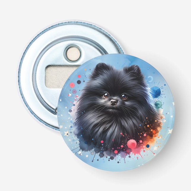 Svart vattenfärgad illustration av pommern flasköppnare (Framsidan)