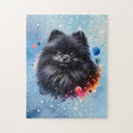 Svart vattenfärgad illustration av pommern pussel