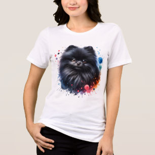 Svart vattenfärgad illustration av pommern t shirt
