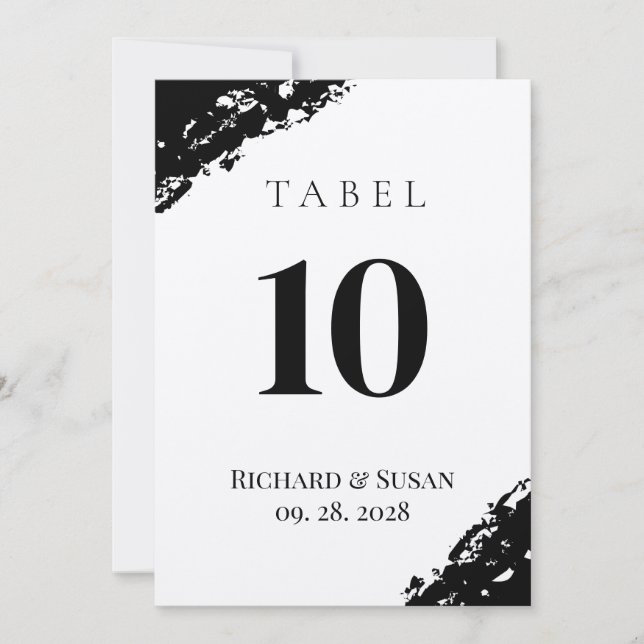 Svart vattenfärgs-Bordsnummer-kort i Bröllop Inbjudningar (Framsida)