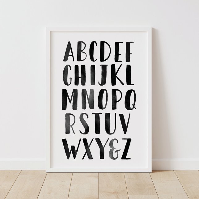 Svart vattenfärgsAlphabet ABC Nursery Decor Poster (Skapare uppladdad)