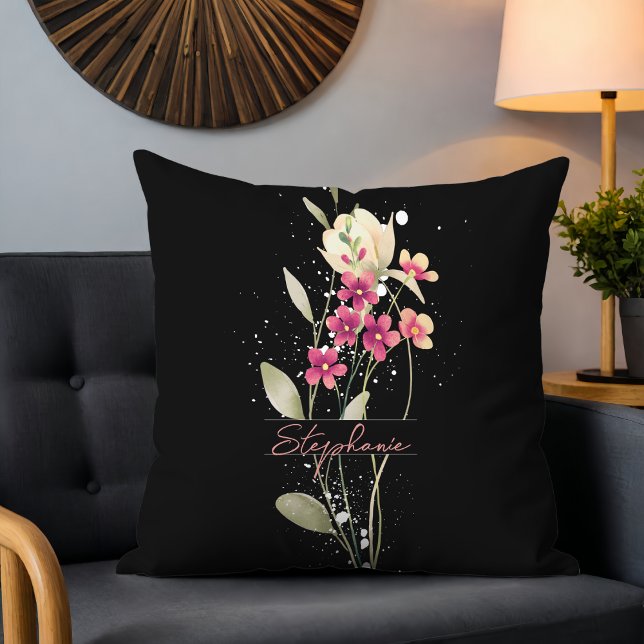 Svart vattenfärgsblommor med enkel Elegant Kudde (Skapare uppladdad)