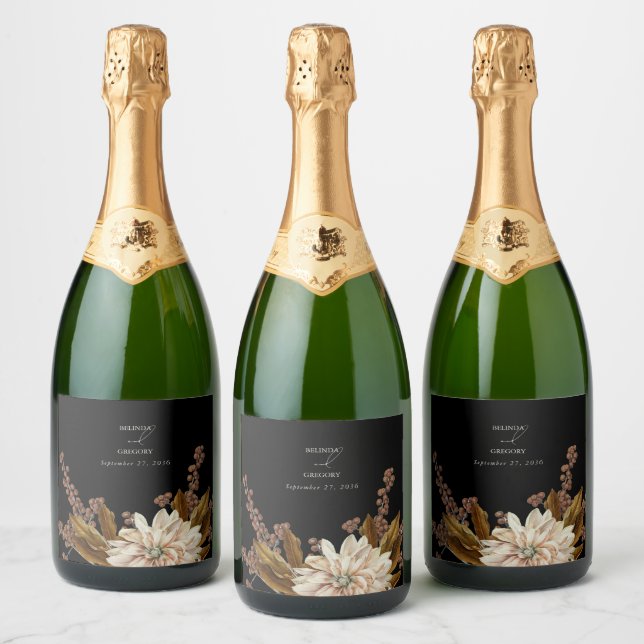 Svart vattenfärgsbröllop på hösten Blommigt (Flaskor)