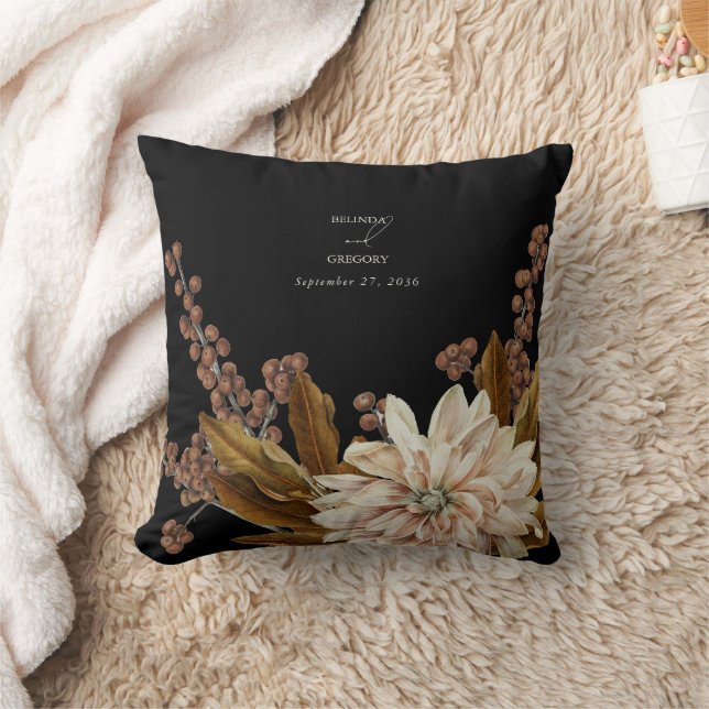 Svart vattenfärgsbröllop på hösten Blommigt Kudde (Filt)