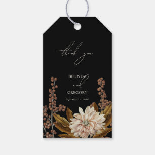 Svart vattenfärgsbröllop på hösten Blommigt Presentetikett