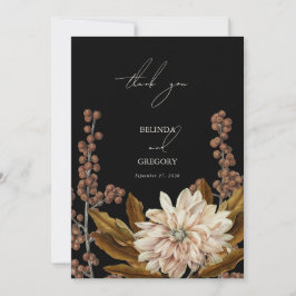 Svart vattenfärgsbröllop på hösten Blommigt Tack Kort