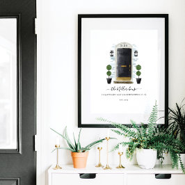 Svart vattenfärgsdörr för hemmet, sötad hemfamilj poster