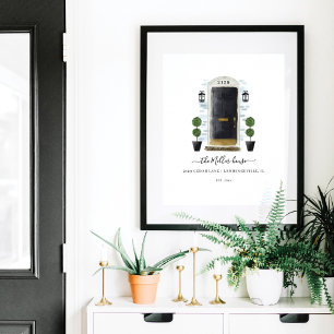 Svart vattenfärgsdörr för hemmet, sötad hemfamilj poster