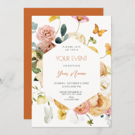 Svart vattenfärgselegant, blommigt inbjudningar