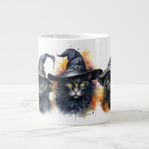 Svart vattenfärgsfärgad katt-trio jumbo mugg