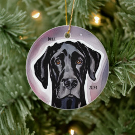 Svart vattenfärgsfärgton Great dane Julgransprydnad Keramik