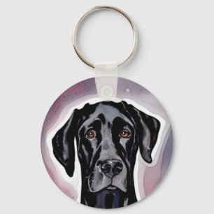 Svart vattenfärgsfärgton Great dane Nyckelring