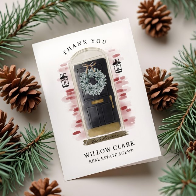 Svart vattenfärgsframdörr och Tack för utandning (Black Watercolor Front Door & Wreath Thank You
)