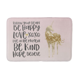 Svart vattenfärgsinspiration Guld Unicorn Badrumsmatta