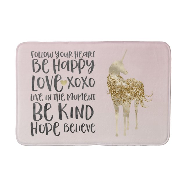 Svart vattenfärgsinspiration Guld Unicorn Badrumsmatta (Framsidan)