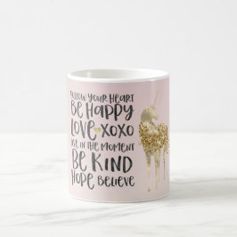 Svart vattenfärgsinspiration Guld Unicorn Kaffemugg