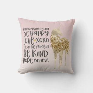 Svart vattenfärgsinspiration Guld Unicorn Kudde